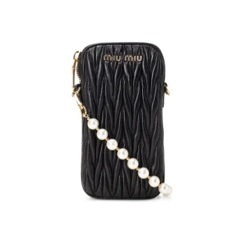 MIU MIU Lambskin One Shoulder Crossbody Cell Phone Pouch Women's Black