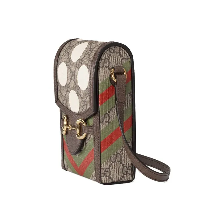 GUCCI Horsebit 1955 Canvas With Leather Cell Phone Pouch Shoulder Bag Crossbody Bag Mini Unisex Ebony/Brown-1