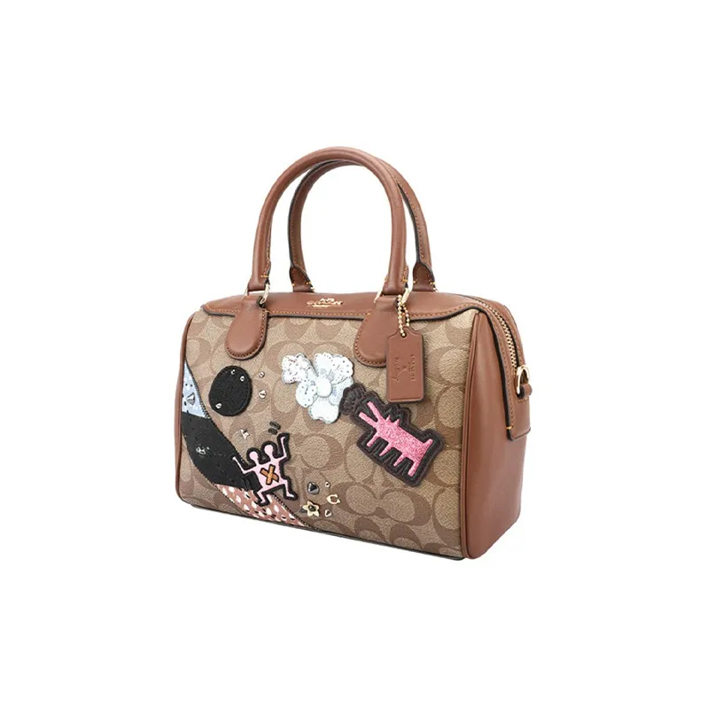 COACH Bennett Canvas With Leather Shoulder Bag, Crossbody Bag, Handbag Tubas Women's Brown-1