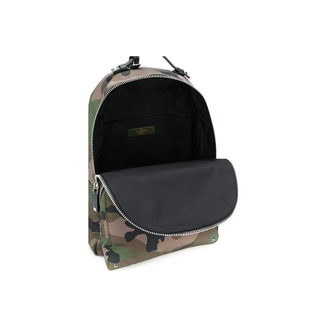 Valentino Fabric With Leather Backpack Regular Unisex Camouflage/Army Green-2