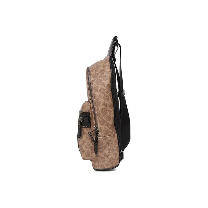 COACH Academy Coated Canvas With Leather Sling Bag Shoulder Bag Crossbody Bag Medium Size Men's Khaki-2
