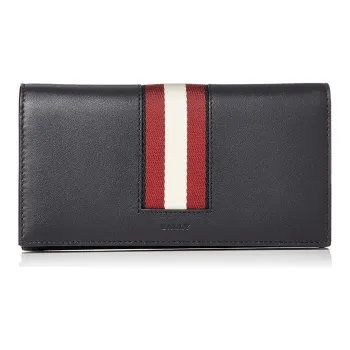 BALLY Cow Leather Wallet Men's Black & White & Red