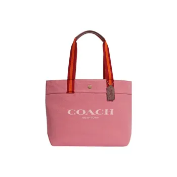 COACH Canvas With Pebbled Leather Tote Bag, Shopping Bag, Shoulder Bag Women's Toffee Pink & Gold