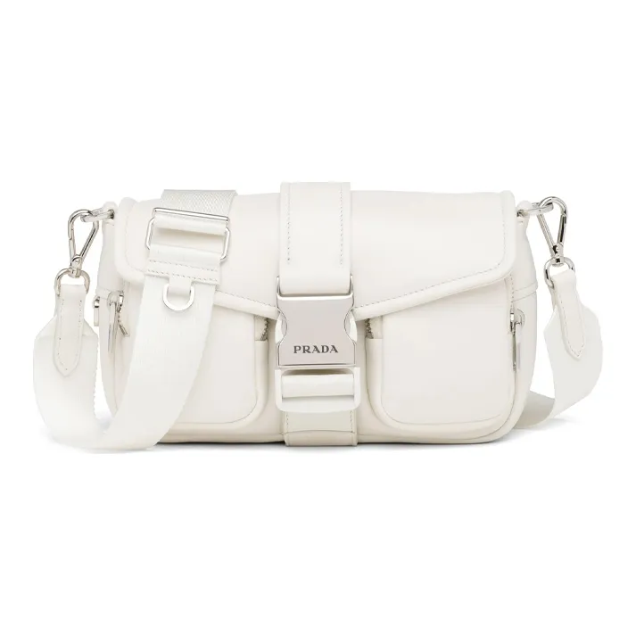 PRADA Recycled Nylon With Sheepskin Techwear Flap Bag Crossbody Bag Shoulder Bag Women's White-0