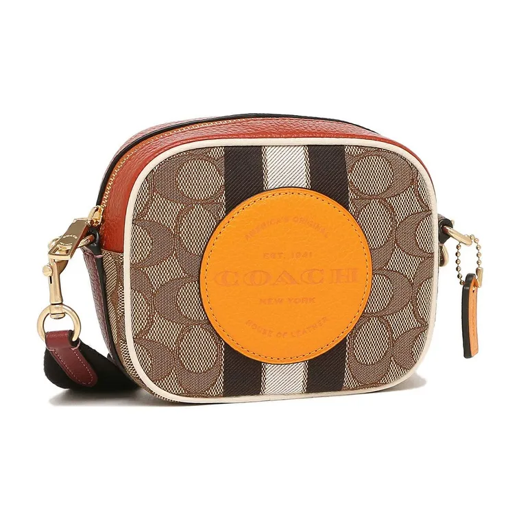 COACH Dempsey Leather Camera Bag, Handbag, Shoulder Bag, Crossbody Bag Medium Size Women's Saffron & Khaki Monogram-1