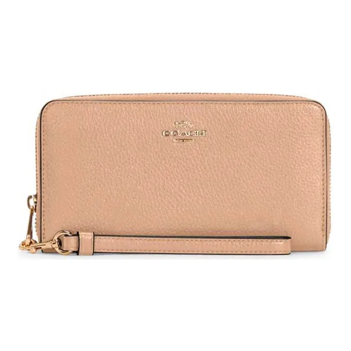 COACH Zip Around Leather Wallet Women's Light Brown-0