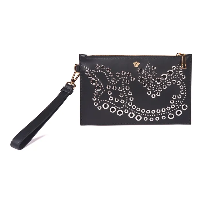 FANSIZHE VERSACE Leather Clutch Unisex Black-0
