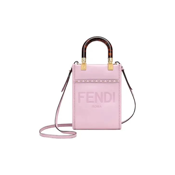 FENDI Sunshine Cow Leather Shoulder Bag, Crossbody Bag, Handbag Mini Women's Pink-0