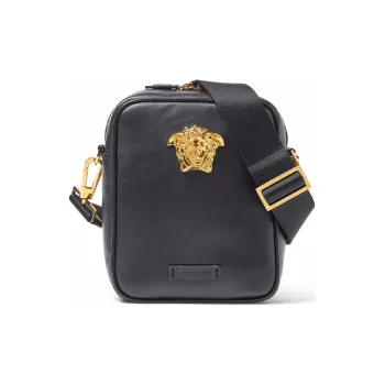 VERSACE La Medusa Cow Leather Shoulder Bag, Crossbody Bag Small Size Men's Black