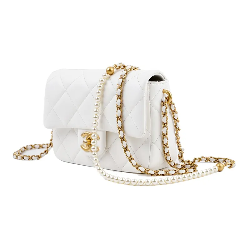 CHANEL Classic Flap CF21K Winter Pearl Chain Shoulder Bag, Crossbody Bag Women's White-1