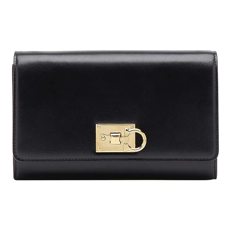 FERRAGAMO Studio Cow Leather Small Square Bag Shoulder Bag, Crossbody Bag Mini Women's Black-0