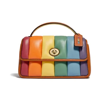 COACH Turnlock Leather Handbag, Shoulder Bag, Crossbody Bag Trumpets Women's Rainbow