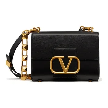 Valentino Embossed Nappa Lambskin Handbag Shoulder Bag Crossbody Bag Small Size Women's Black