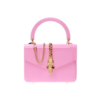 GUCCI Sylvie 1969 Plexiglass Box Bag Chain Shoulder Bag Crossbody Bag Handbag Women's Pink