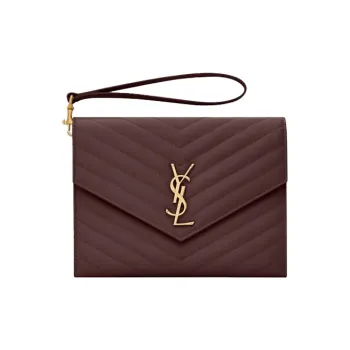 SAINT LAURENT Monogram Cow Leather Handbags Clutches Women's Brown