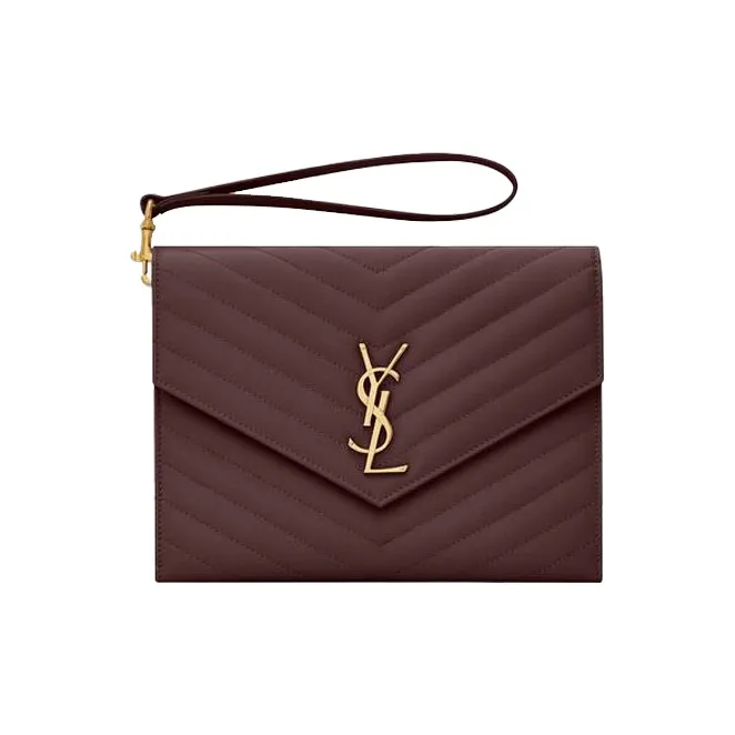 SAINT LAURENT Monogram Cow Leather Handbags Clutches Women's Brown-0