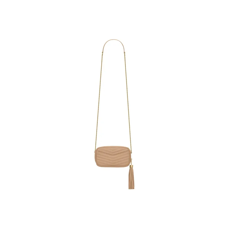 SAINT LAURENT LOU Quilting Leather Camera Bag Chain Crossbody Bag Shoulder Bag Women's Dark Beige-3