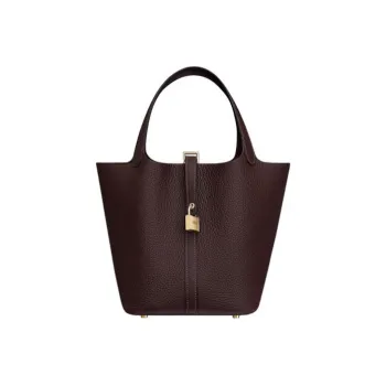 HERMES Picotin Lock Clemence Bullock Leather Basket Bag Handbag Bucket Bag Women's 0G Rouge Sellier Saddle Red