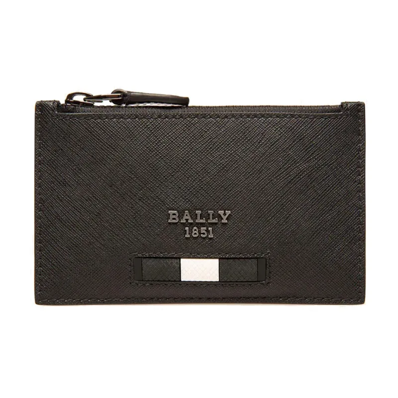 BALLY Cow Leather Wallet Card Holder Leather Clip Men's Black-1