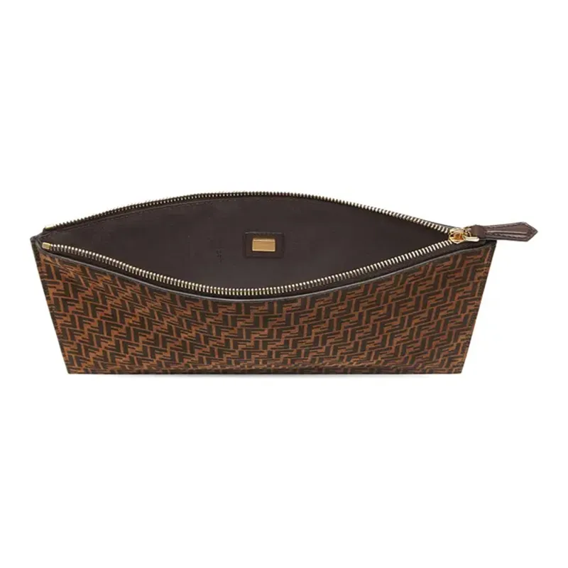 FENDI Leather Clutch Large Size Women's Brown-2