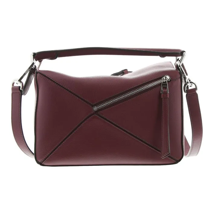 LOEWE Puzzle Grained Calfskin Puzzle Bag Handbag Shoulder Bag Crossbody Bag Small Size Women's Burgundy-2