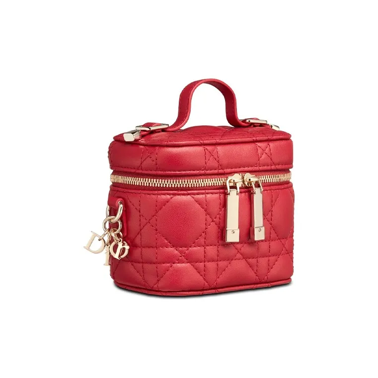 DIOR Lady Dior Lambskin Box Bag Shoulder Bag Crossbody Bag Handbag Makeup Bag Women's Lotus Red-1