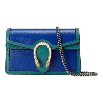 GUCCI Dionysus Leather Crossbody Bag Handbag Shoulder Bag Women's Blue & Gemstone Green