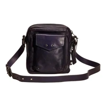 COACH Jaxson Solid Color Leather Zip Closure Shoulder Bag, Crossbody Bag Men's Blue Gray