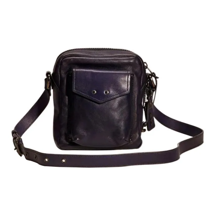 COACH Jaxson Solid Color Leather Zip Closure Shoulder Bag, Crossbody Bag Men's Blue Gray-0
