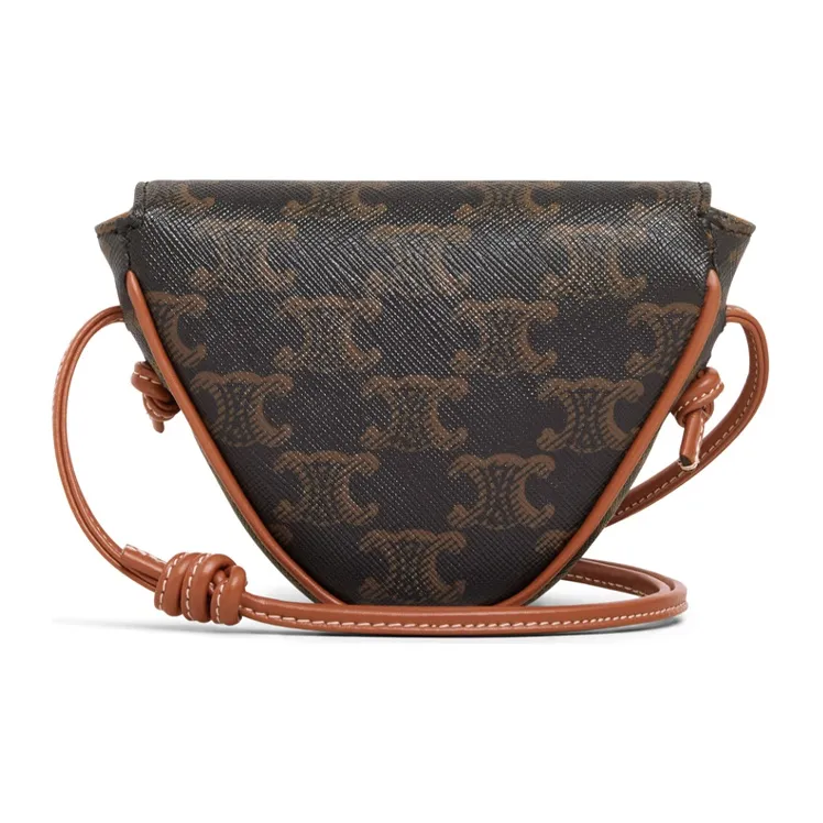 CELINE Cow Leather Canvas Handbag Coin Purse Mini Unisex Tawny-2