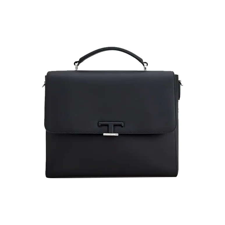 TOD'S Timeless Leather Briefcase Shoulder Bag Crossbody Bag Handbag Small Size Men's Black-0