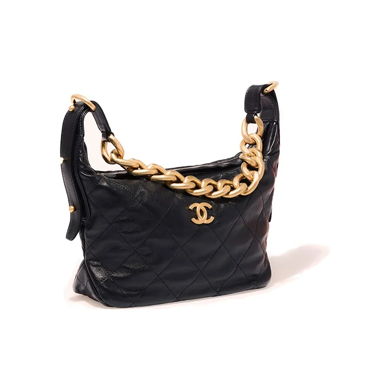 CHANEL 22c Early Spring Cow Leather Dumpling Bag, Handbag, Shoulder Bag, Crossbody Bag Medium Size Women's Black-1