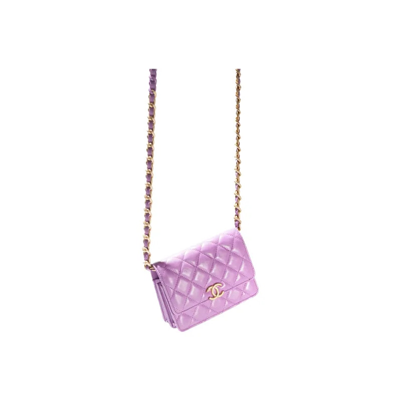 CHANEL Lambskin Flap Bag, Crossbody Bag, Shoulder Bag, Clutch Women's Purple-1