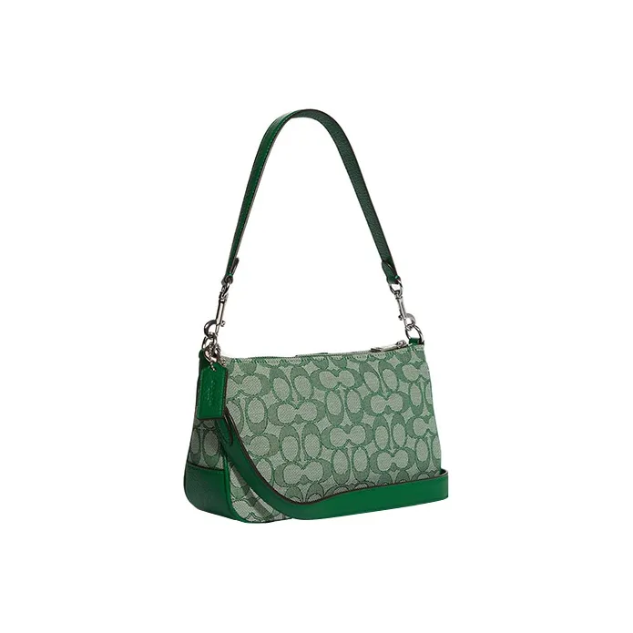 COACH Lonnie Fabric With Leather Shoulder Bag, Crossbody Bag Medium Size Women's Green & Macaron Color-1