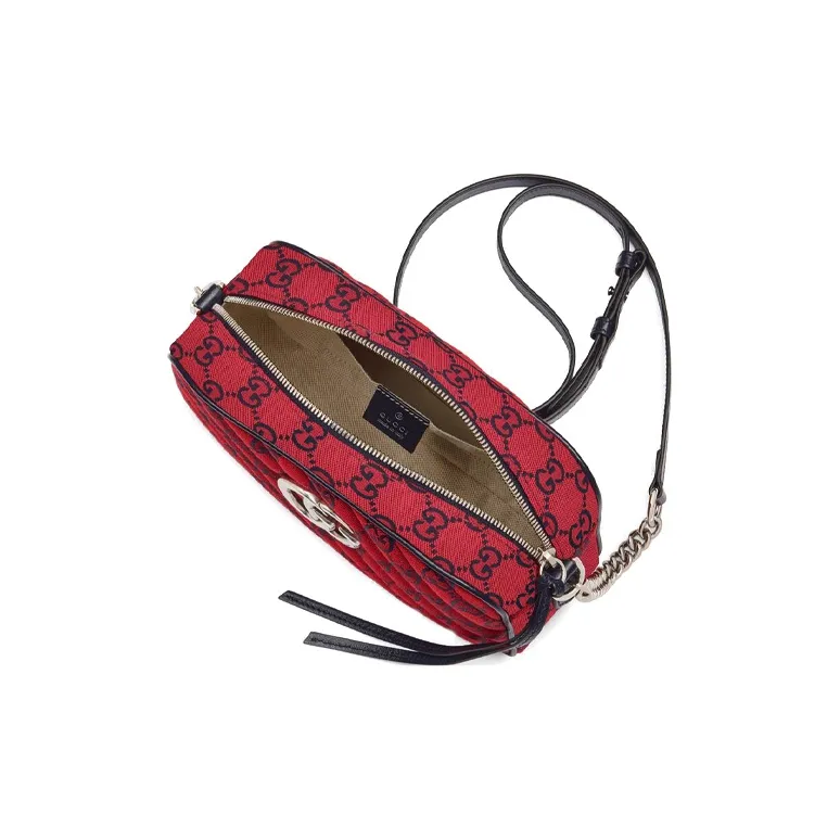 GUCCI GG Marmont Patchwork Canvas Camera Bag Canvas Bag Shoulder Bag Crossbody Bag Small Size Women's Red & Dark Blue-7