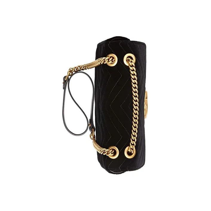 GUCCI Marmont Quilted Suede Chain Bag Crossbody Bag Shoulder Bag Women's Black-4
