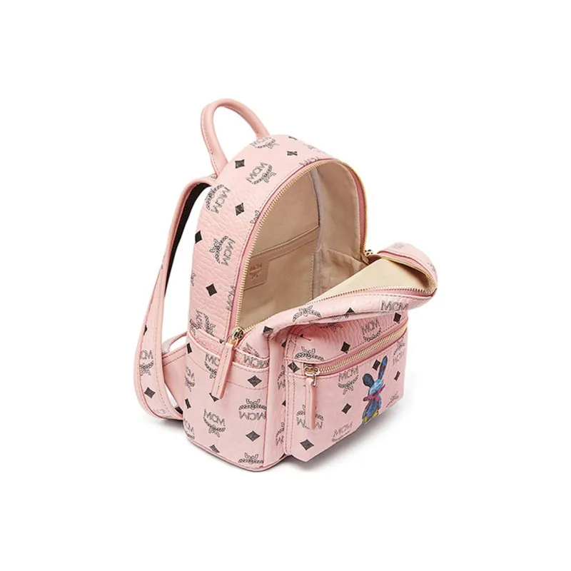 MCM Stark Visetos PVC Polyvinyl Chloride Backpack Mini Women's Cherry Blossom Pink-2