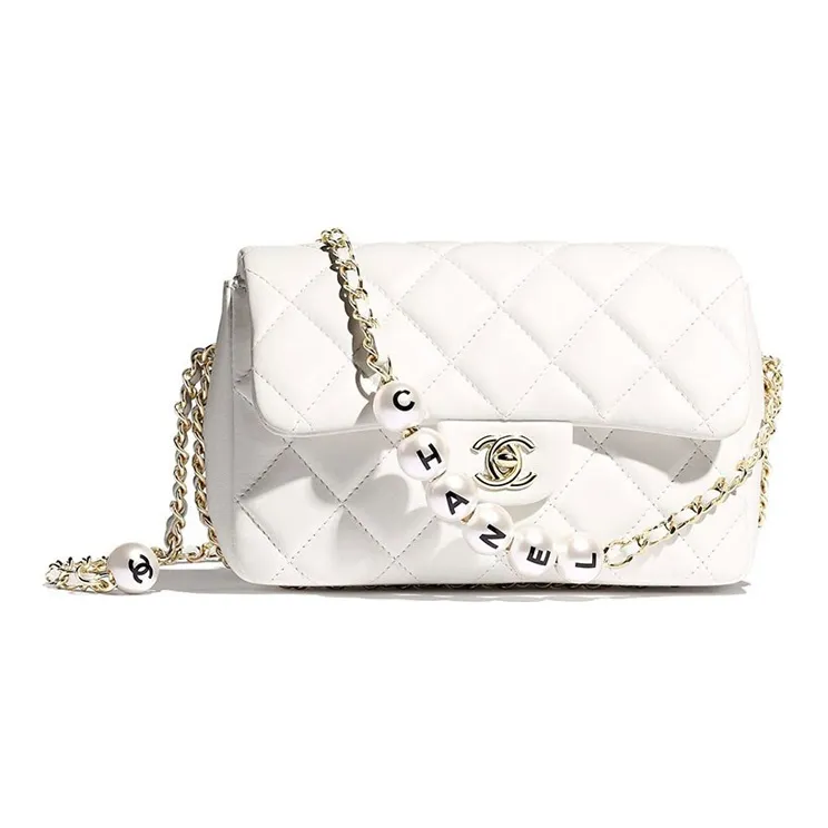 CHANEL Classic Flap CF Lambskin Crossbody Bag, Shoulder Bag Women's White-0