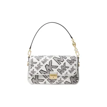 MICHAEL KORS Bradshaw Cow Leather Shoulder Bag Baguette Bag Shoulder Bag Small Size Women's Black White