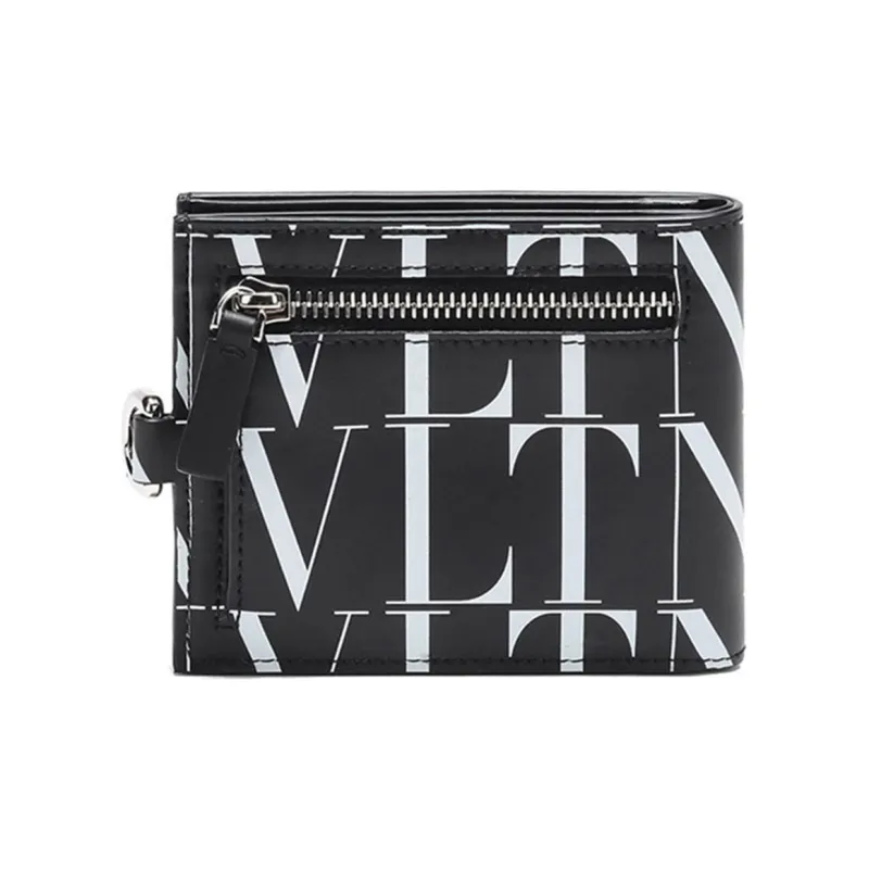 Valentino Cow Leather Wallet Neck Pouch Men's Black White-3