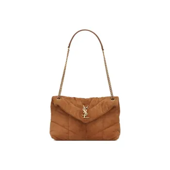 SAINT LAURENT PUFFERLOULOU Suede Cloud Bag Pillow Bag Crossbody Bag Shoulder Bag Small Size Women's Cinnamon
