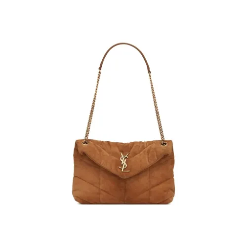 SAINT LAURENT PUFFERLOULOU Suede Cloud Bag Pillow Bag Crossbody Bag Shoulder Bag Small Size Women's Cinnamon