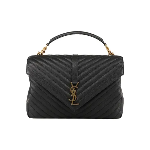 SAINT LAURENT College Leather Portable Crossbody Bag Shoulder Bag Large Size Women's Black