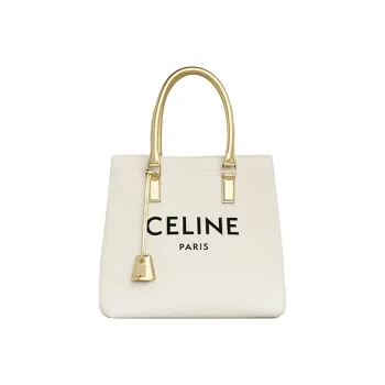 CELINE Cow Leather Tote Bag Shopping Bag Shoulder Bag Handbag Large Size Women's Ecru
