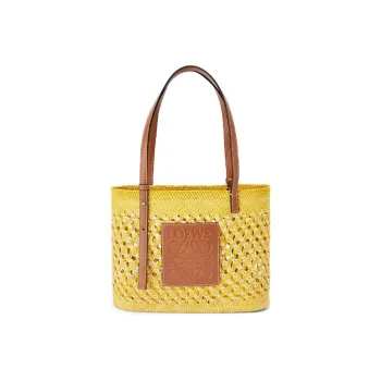 LOEWE Square Basket Palm Patchwork Cow Leather Vacation Bag Handbag Shoulder Bag Women's Yellow