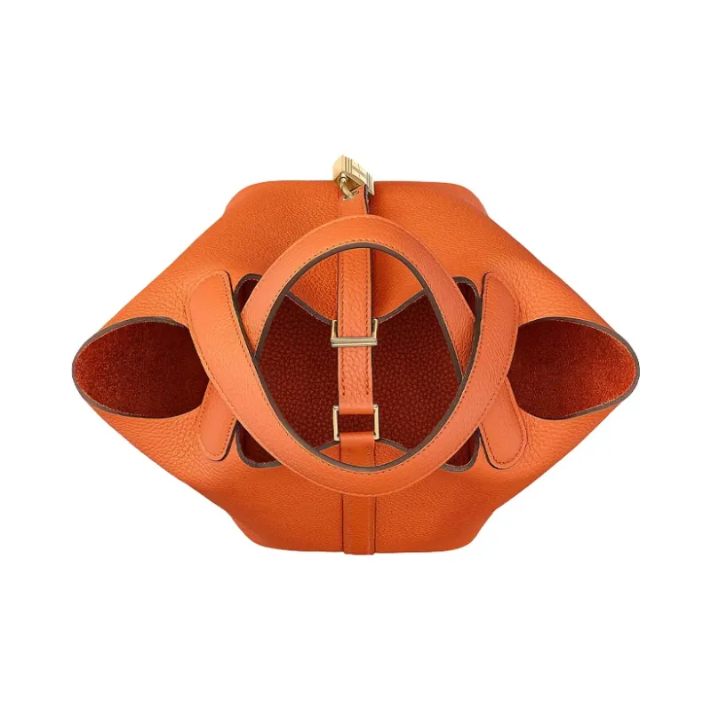 HERMES Picotin Lock Clemence Bullock Leather Basket Bag Handbag Bucket Bag 18 Women's 9J Feu Flame Orange-2