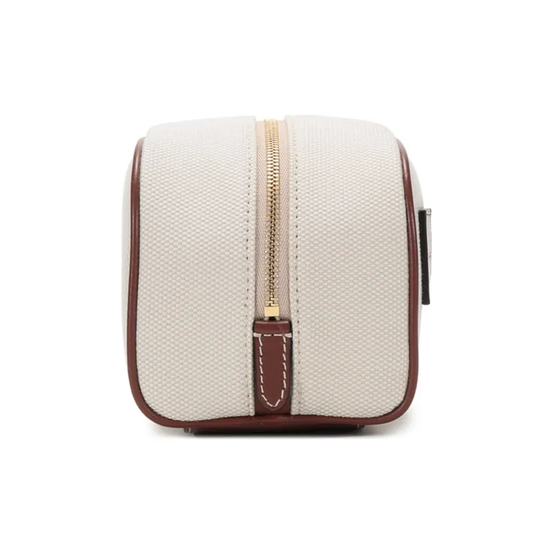 Burberry Fabric Clutch Canvas Bag Makeup Bag Toiletry Bag Small Size Women's White/Tan-2