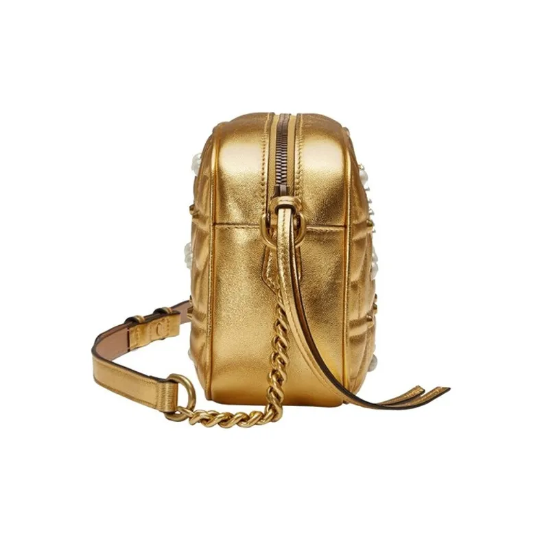 GUCCI GG Marmont Quilting Leather Camera Bag Shoulder Bag Crossbody Bag Small Size Women's Gold-2
