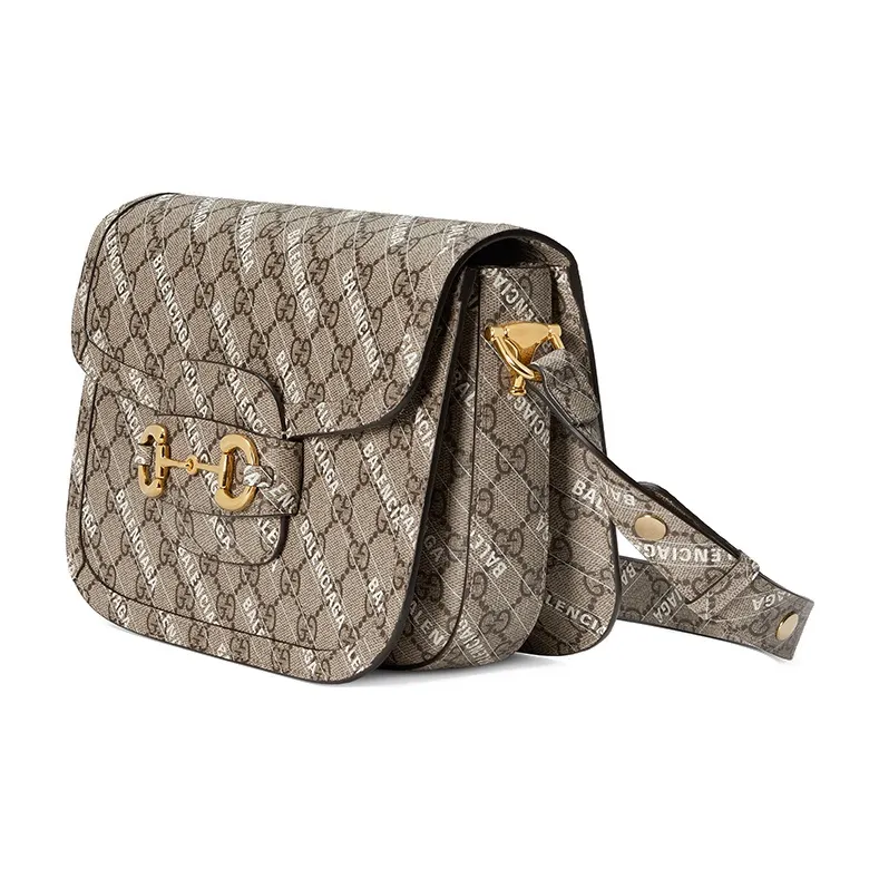 GUCCI Paris House Collaboration Horsebit 1955 Leather Saddle Bag, Shoulder Bag, Crossbody Bag Trumpets Unisex Ebony-1