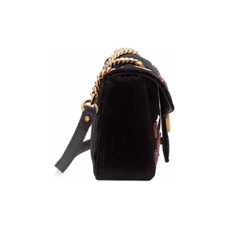 GUCCI Marmont Velvet Chain Crossbody Bag Shoulder Bag Small Size Women's Black-3
